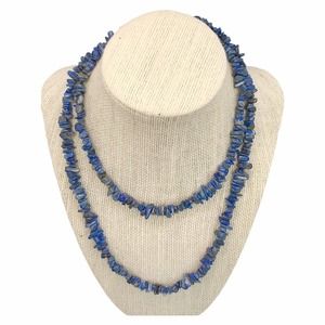 Vintage Lapis Lazuli Chip Bead Necklace High Quality Beautiful Flecks 35"